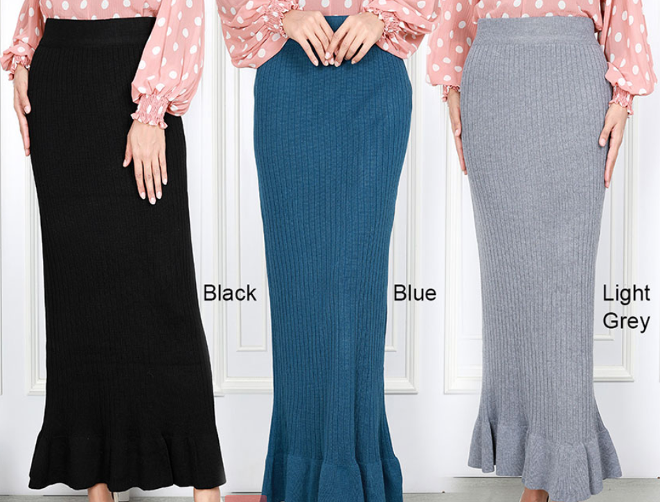 QA-841 - Fashion Knitted Ruffle Duyung Skirt Blue